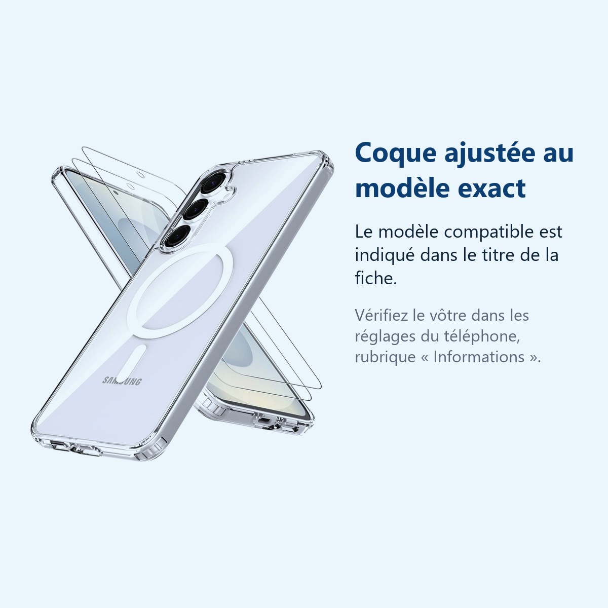 Accessoire ajusté au modèle exact – Coque Silicone Transparente Compatible Magsafe + Verres Trempes X2 Pour Samsung Galaxy S2