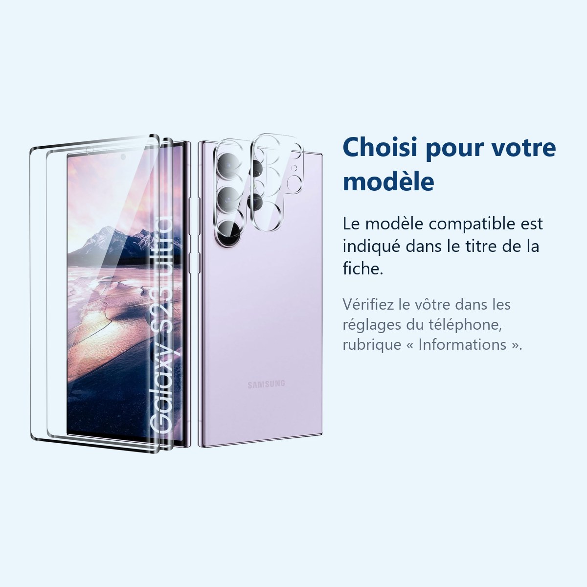 Accessoire ajusté au modèle exact – Verres Trempes et Protections Camera Arriere Transparent X2 Pour Samsung Galaxy S23 Plus