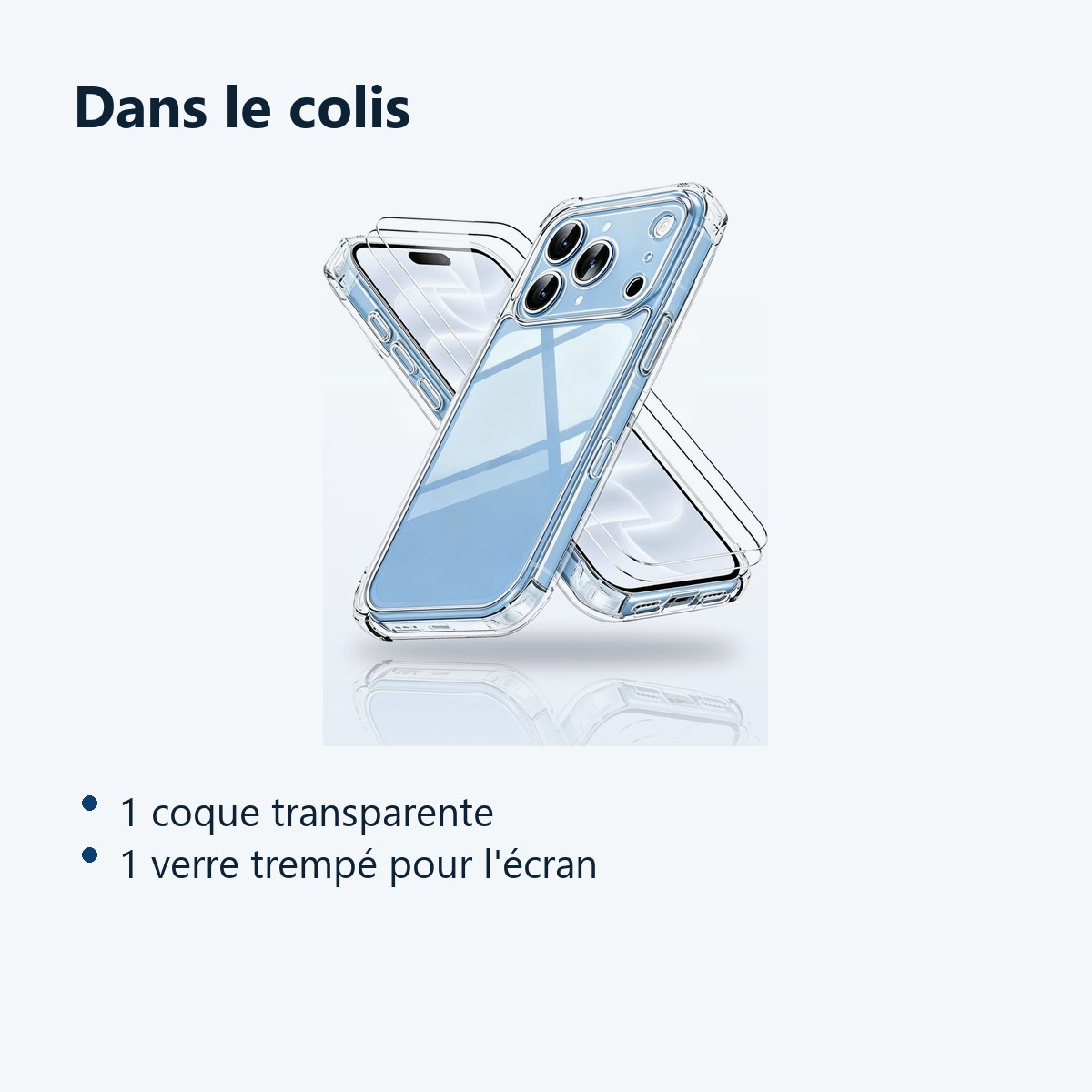 Contenu du colis – Coque Pour iPhone 18 Pro Silicone Transparente Angles Renforces + Verre Trempe