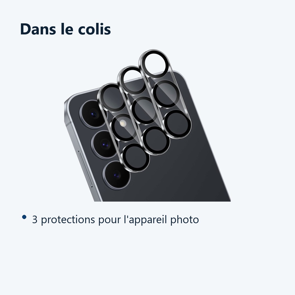 Contenu du colis – Verres Protection Camera Arriere Transparent X3 Pour Samsung Galaxy S25 FE