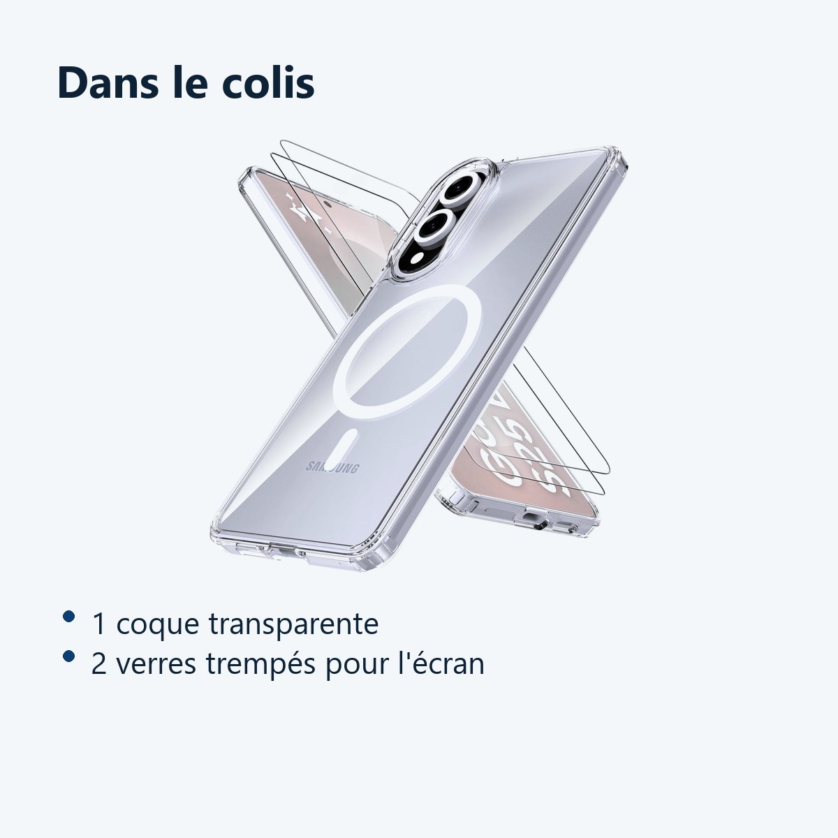 Contenu du colis – Coque Silicone Transparente Compatible Magsafe + Verres Trempes X2 Pour Samsung Galaxy S25 Edge