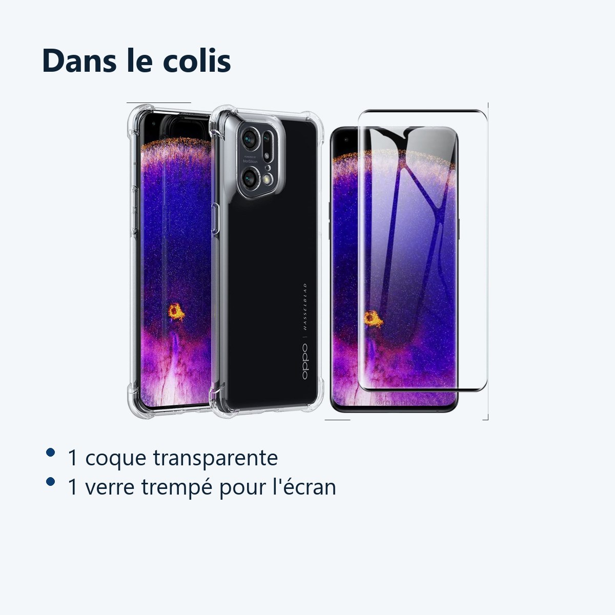 Contenu du colis – Coque Silicone Transparente Angles Renforces + Verre Trempe Pour Oppo Find X5 Pro