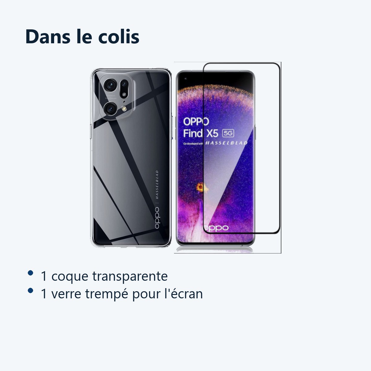 Contenu du colis – Coque Silicone Transparente + Verre Trempe Pour Oppo Find X5