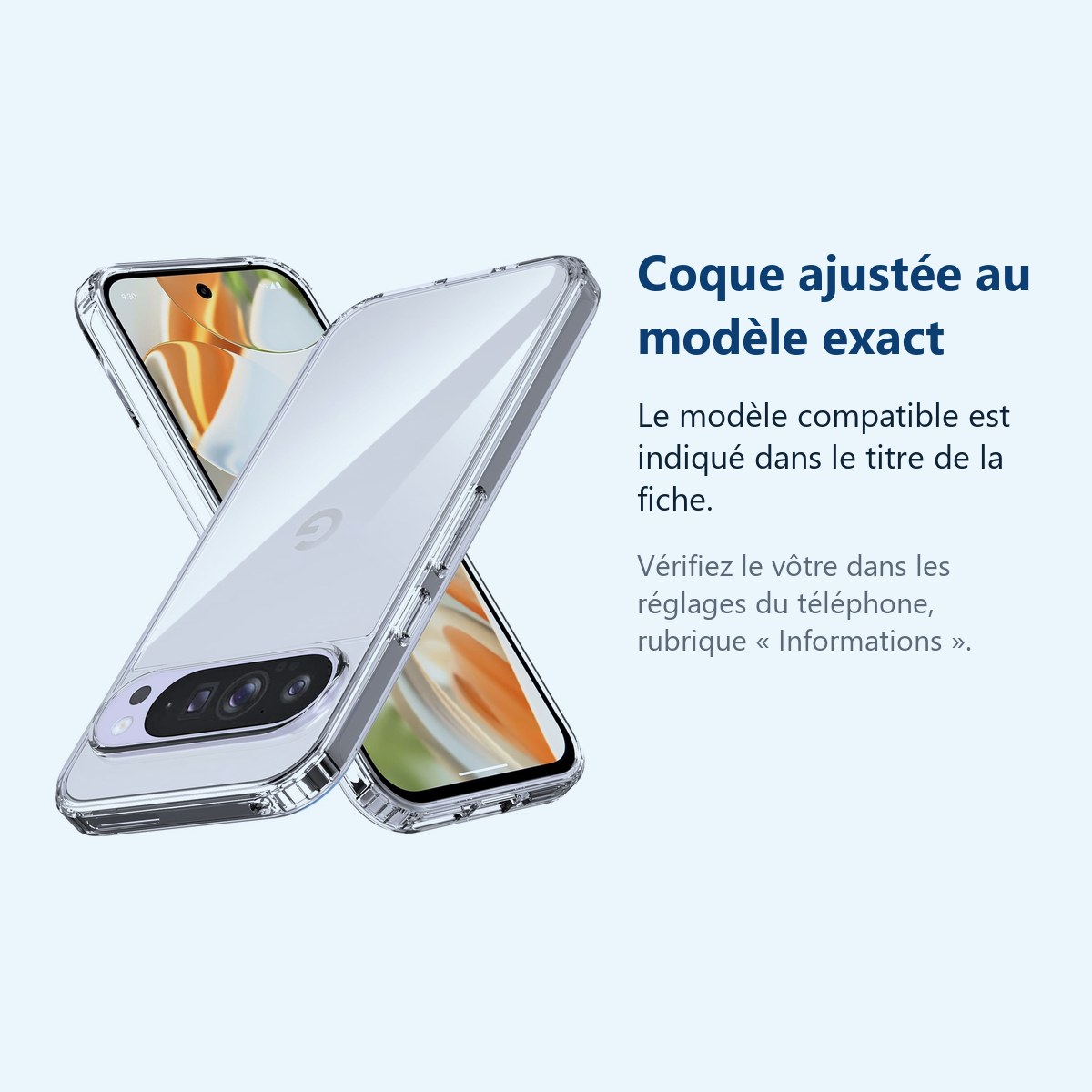 Accessoire ajusté au modèle exact – Coque Silicone Transparente Pour Google Pixel 9 Pro