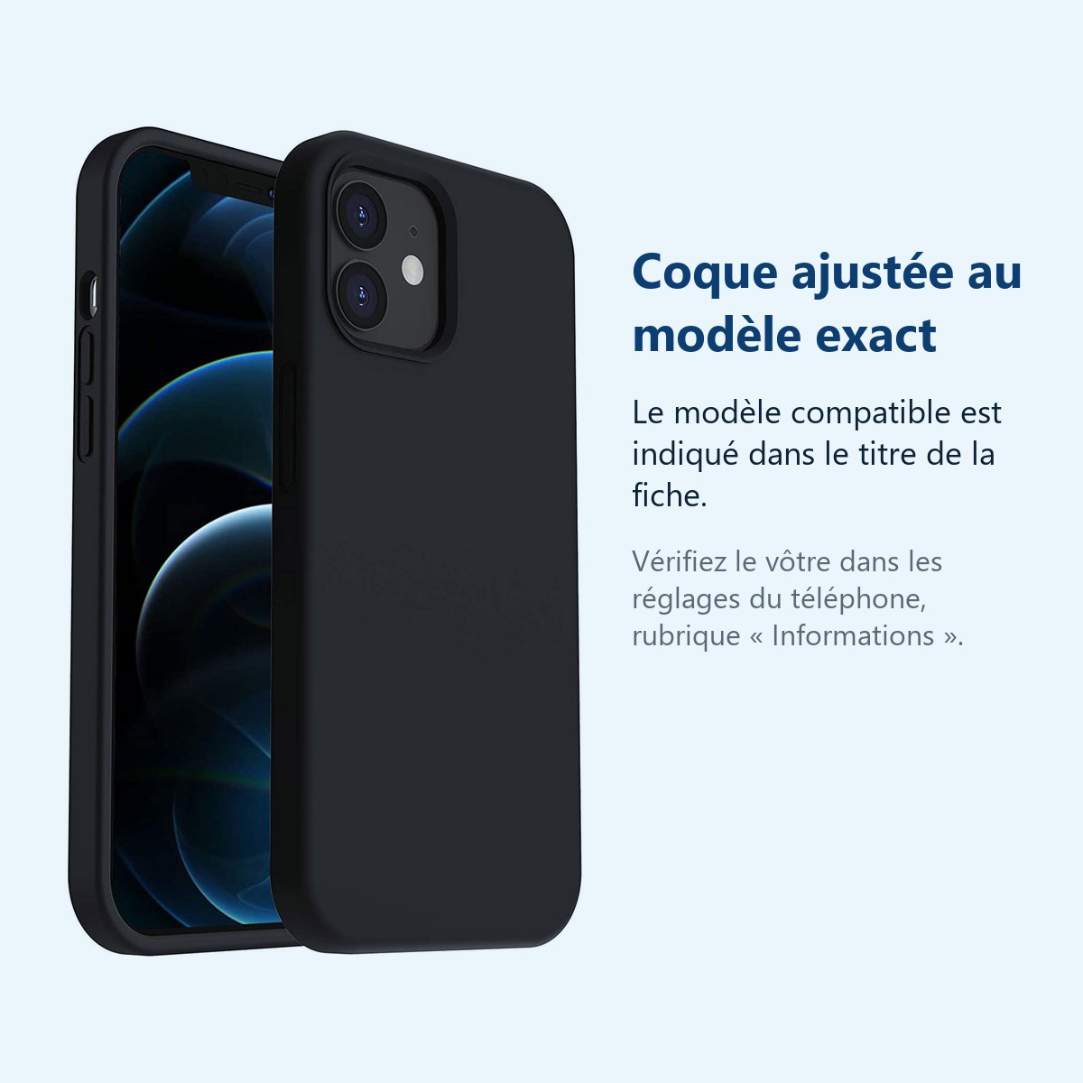 Accessoire ajusté au modèle exact – Coque Silicone Couleur Noire Pour iPhone 12 / 12 Pro