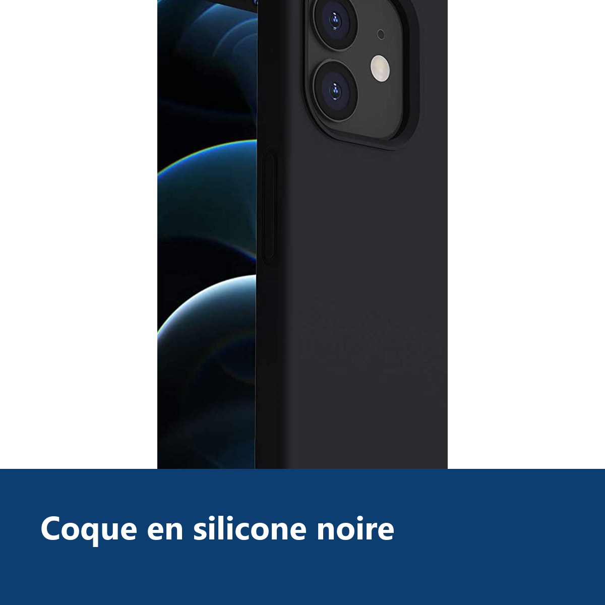 Vue de détail – Coque Silicone Couleur Noire Pour iPhone 12 / 12 Pro