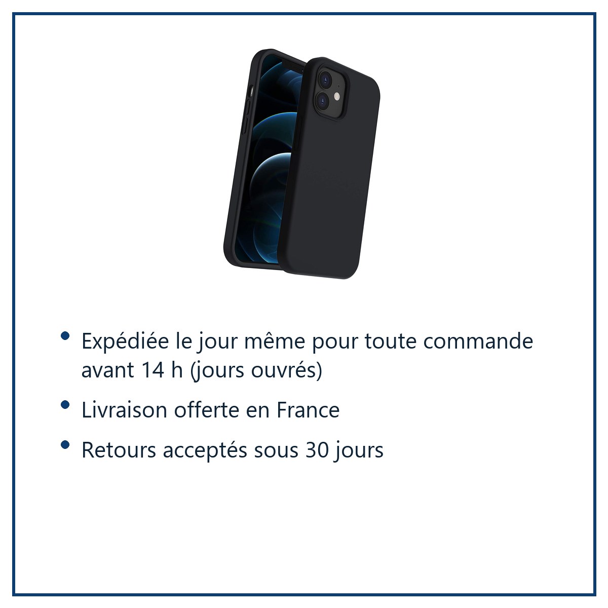 Expédition le jour même, livraison offerte, retours sous 30 jours – Coque Silicone Couleur Noire Pour iPhone 12 / 12 Pro