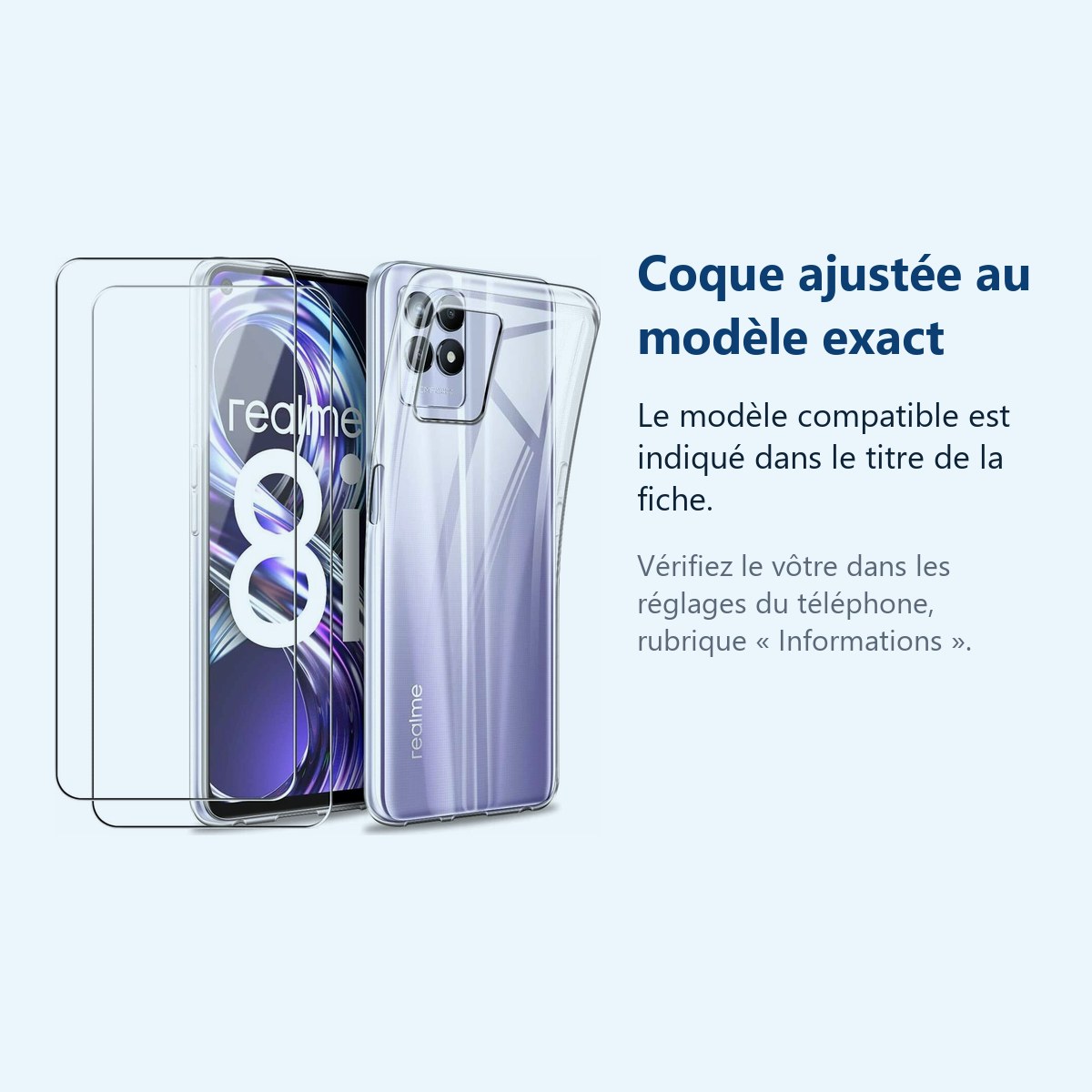 Accessoire ajusté au modèle exact – Coque Silicone Transparente + 2 Verres Trempes Pour Realme 8i
