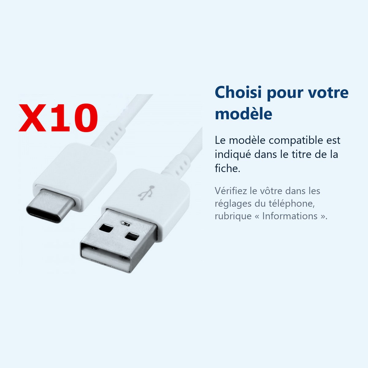 Accessoire ajusté au modèle exact – X10 Cable USB- Type C Chargeur Blanc pour Samsung Galaxy A8 / S9 / S9Plus Blanc X10