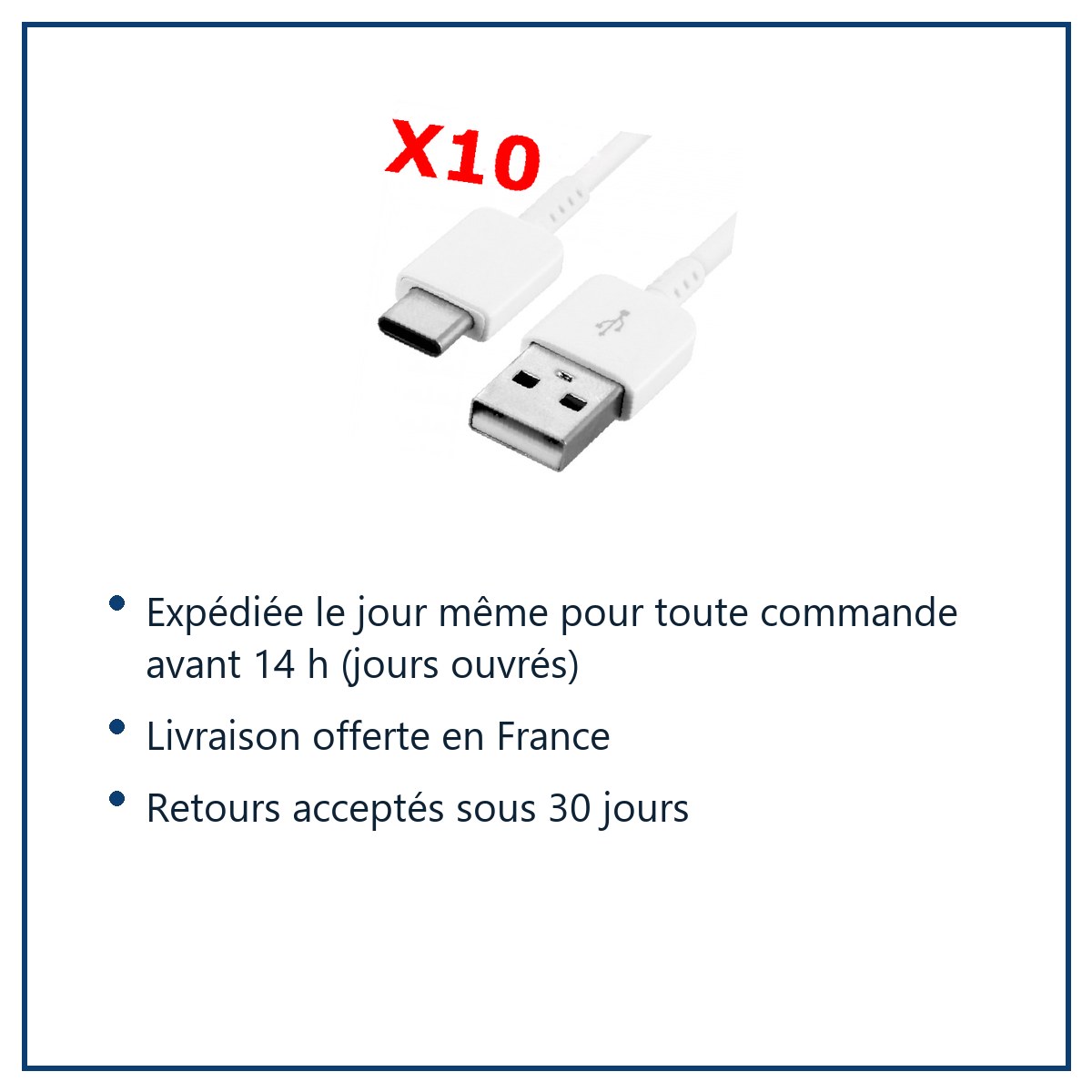 Expédition le jour même, livraison offerte, retours sous 30 jours – X10 Cable USB- Type C Chargeur Blanc pour Samsung Galaxy