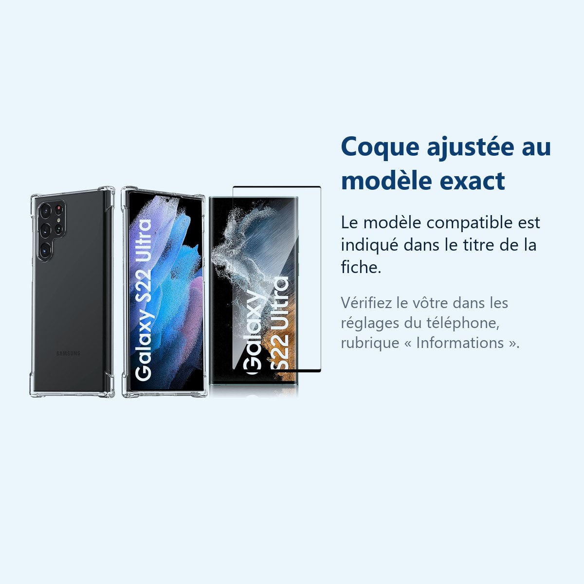 Accessoire ajusté au modèle exact – Coque Silicone Transparente Angles Renforces + Verre Trempe Pour Samsung Galaxy S22 Ultra