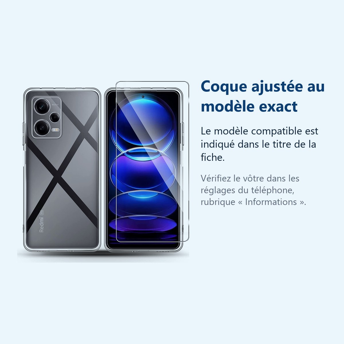 Accessoire ajusté au modèle exact – Coque Silicone Transparente + Verre Trempe Pour Xiaomi Redmi Note 12 Pro