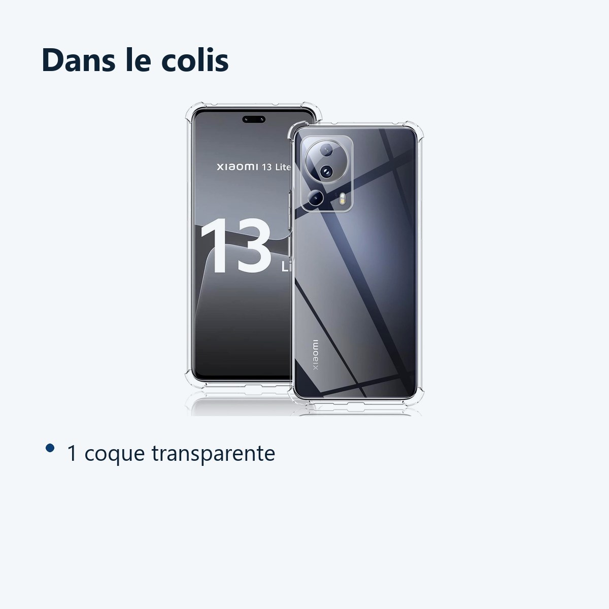 Contenu du colis – Coque Silicone Transparente Angles Renforces Pour Xiaomi 13 Lite