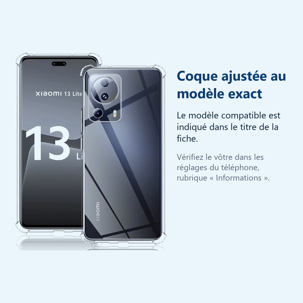 Accessoire ajusté au modèle exact – Coque Silicone Transparente Angles Renforces Pour Xiaomi 13 Lite