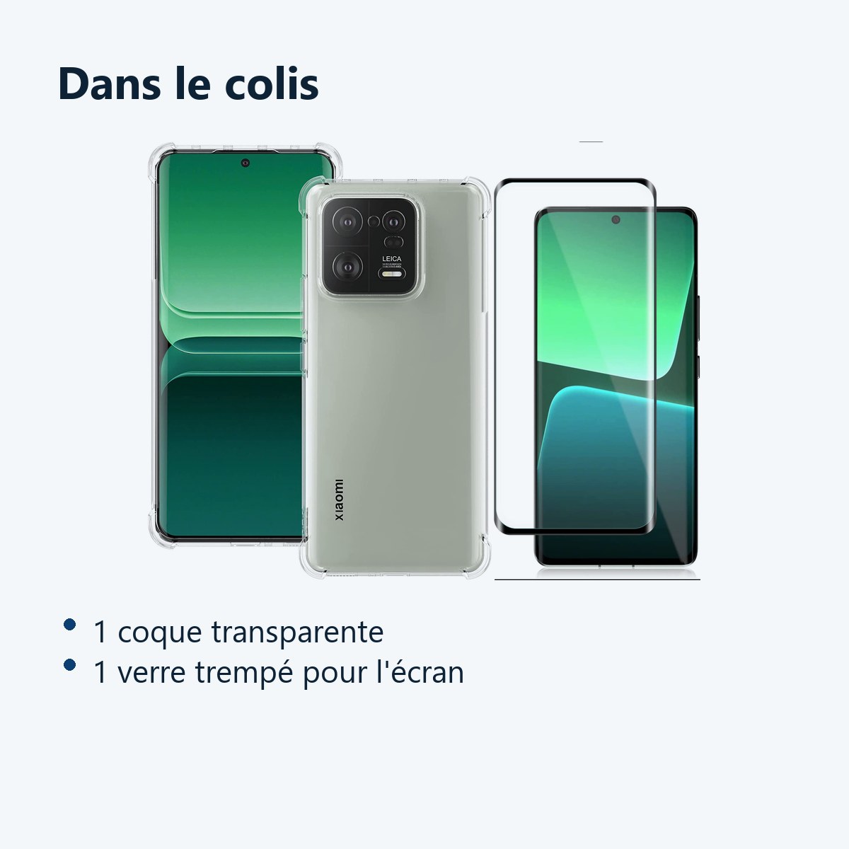 Contenu du colis – Coque Silicone Transparente Angles Renforces + Verre Trempe Pour Xiaomi 13 Pro