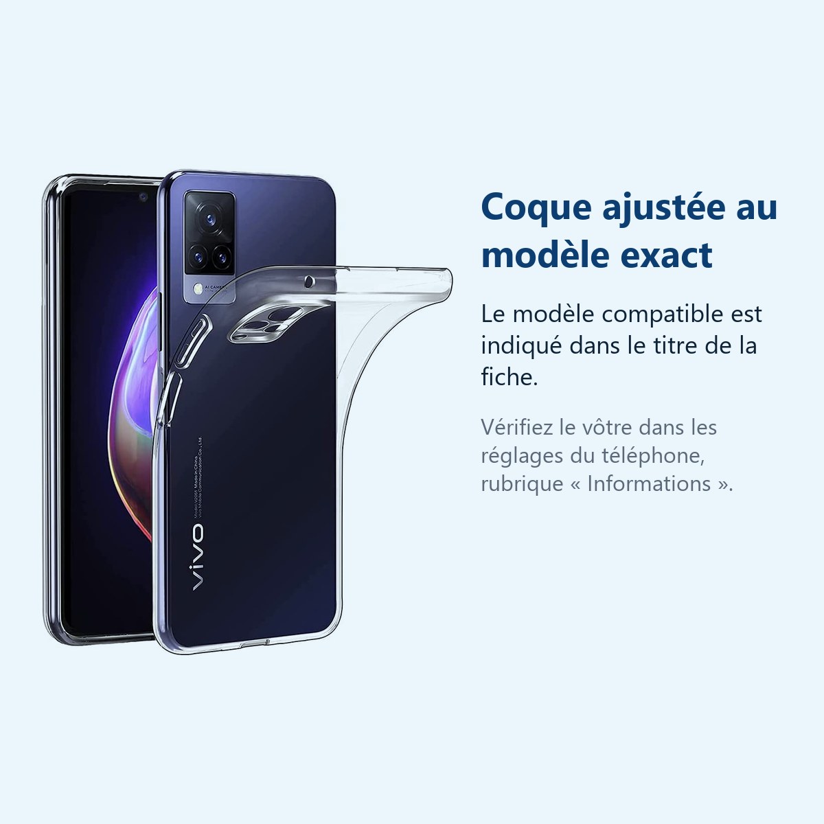Accessoire ajusté au modèle exact – Coque Silicone Transparente Pour Vivo V21 5G