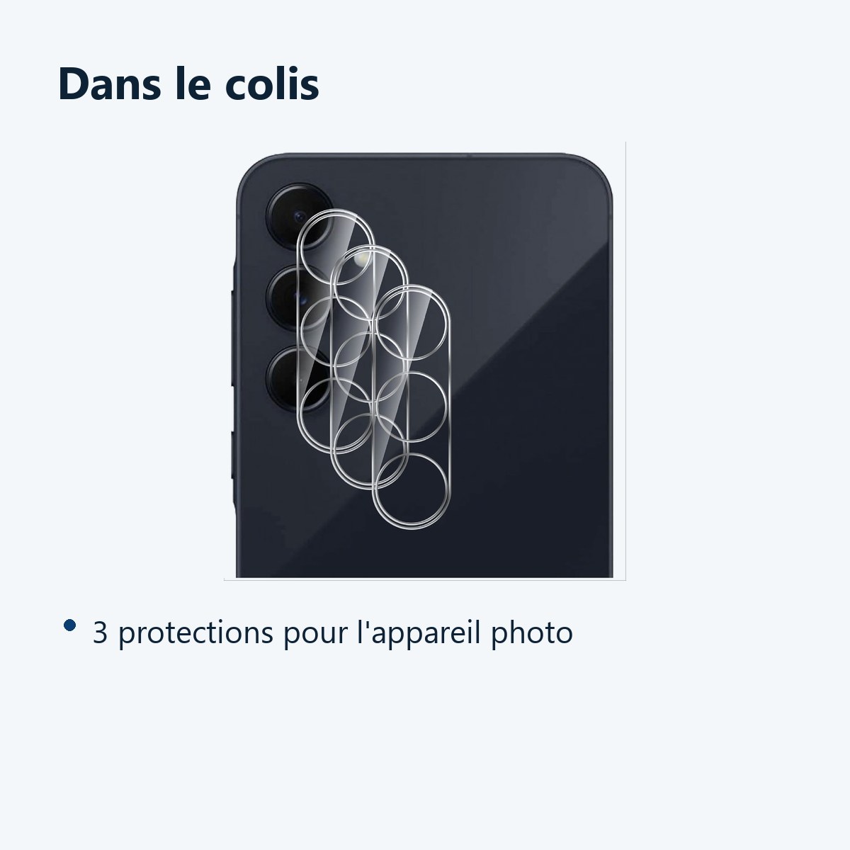 Contenu du colis – Verres Protection Camera Arriere Transparent X3 Pour Samsung Galaxy A15