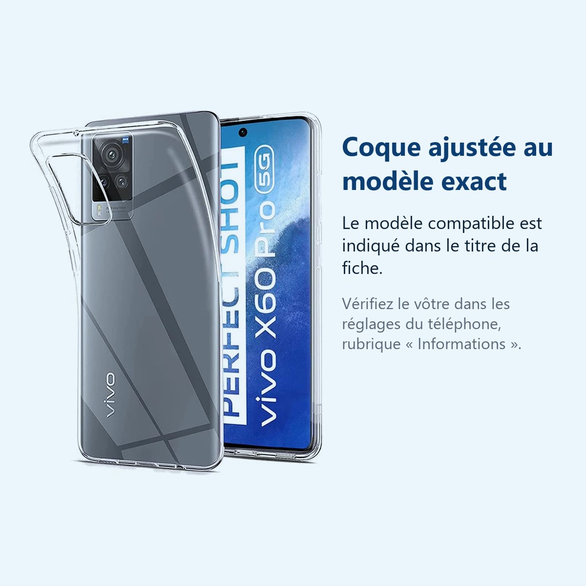 Accessoire ajusté au modèle exact – Coque Silicone Transparente Pour Vivo X60 Pro 5G