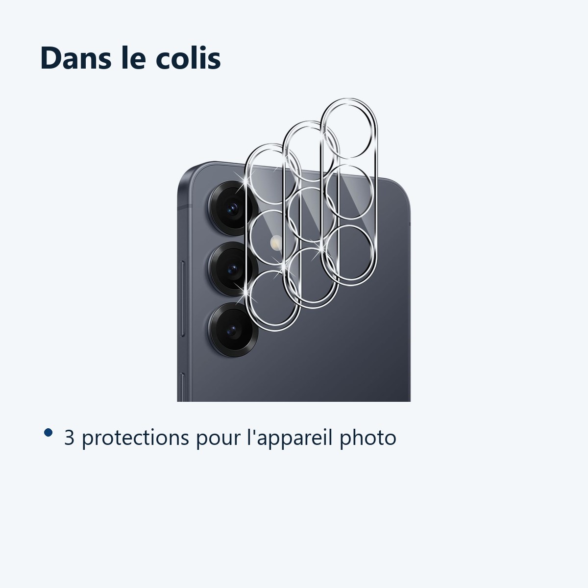 Contenu du colis – Verres Protection Camera Arriere Transparent X3 Pour Samsung Galaxy S25 Plus