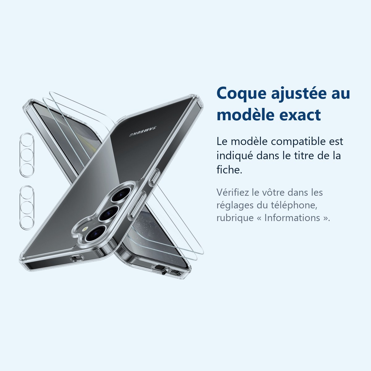 Accessoire ajusté au modèle exact – Coque Silicone Transparente + Verres Trempes et Protections Camera Arriere Transparent X2
