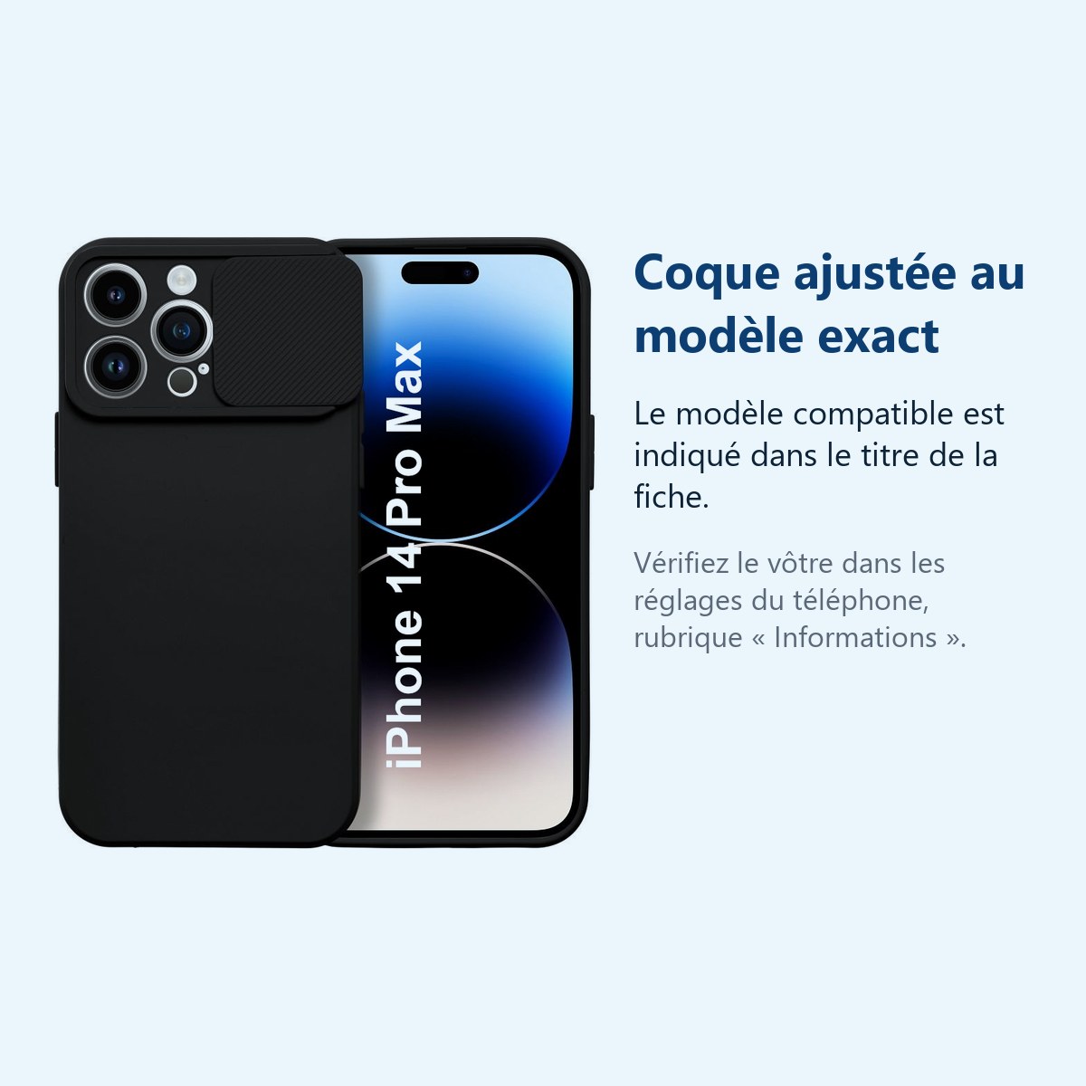 Accessoire ajusté au modèle exact – Coque Cam Slide couleur Noir Pour iPhone 14 Pro Max