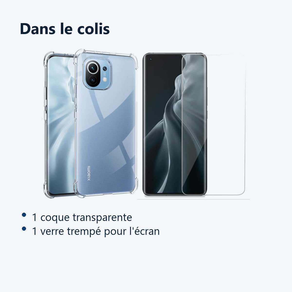 Contenu du colis – Coque Silicone Transparente Angles Renforces + Verre Trempe Pour Xiaomi Mi 11i