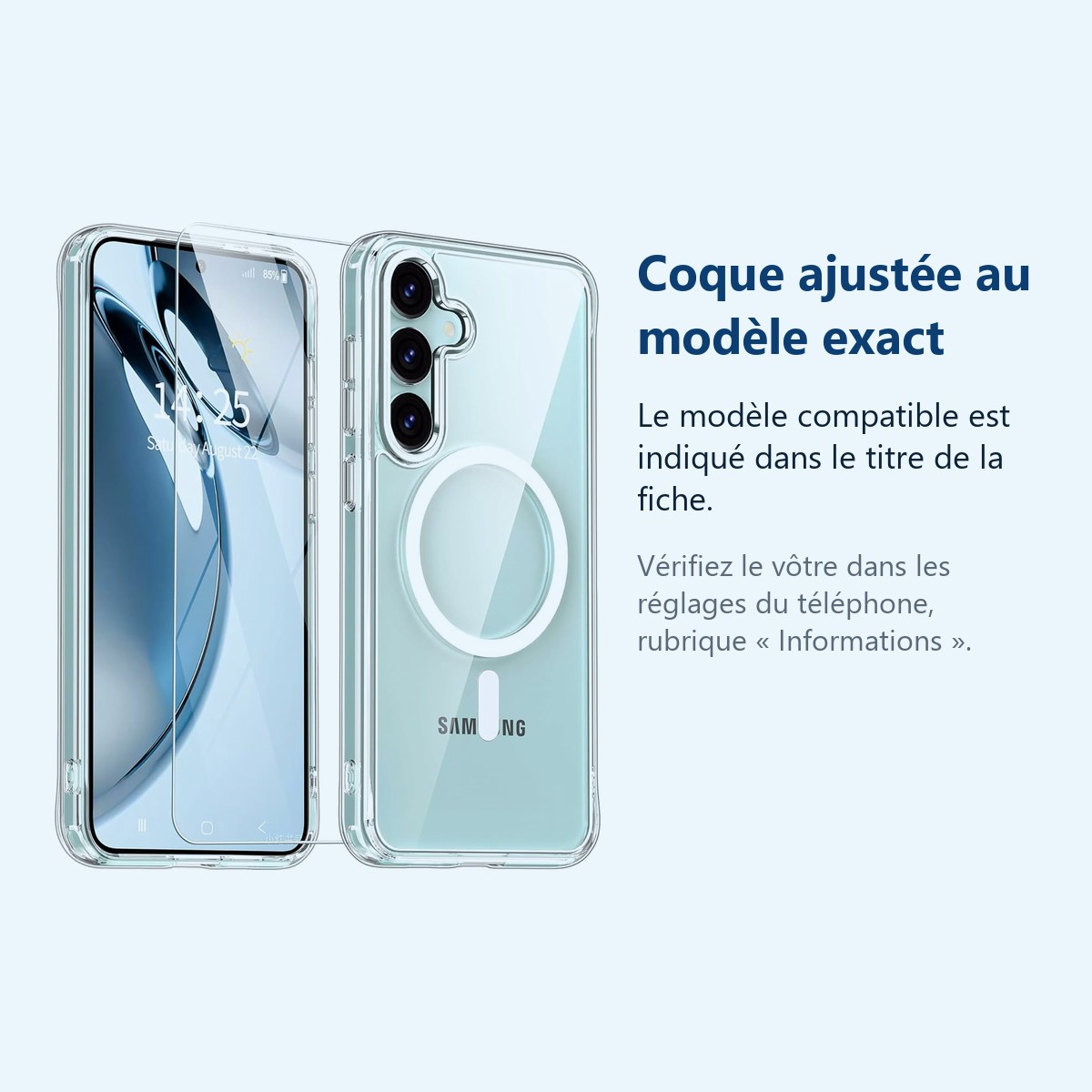 Accessoire ajusté au modèle exact – Coque Silicone Transparente Compatible Magsafe + Verre Trempe Pour Samsung Galaxy S25 Plu
