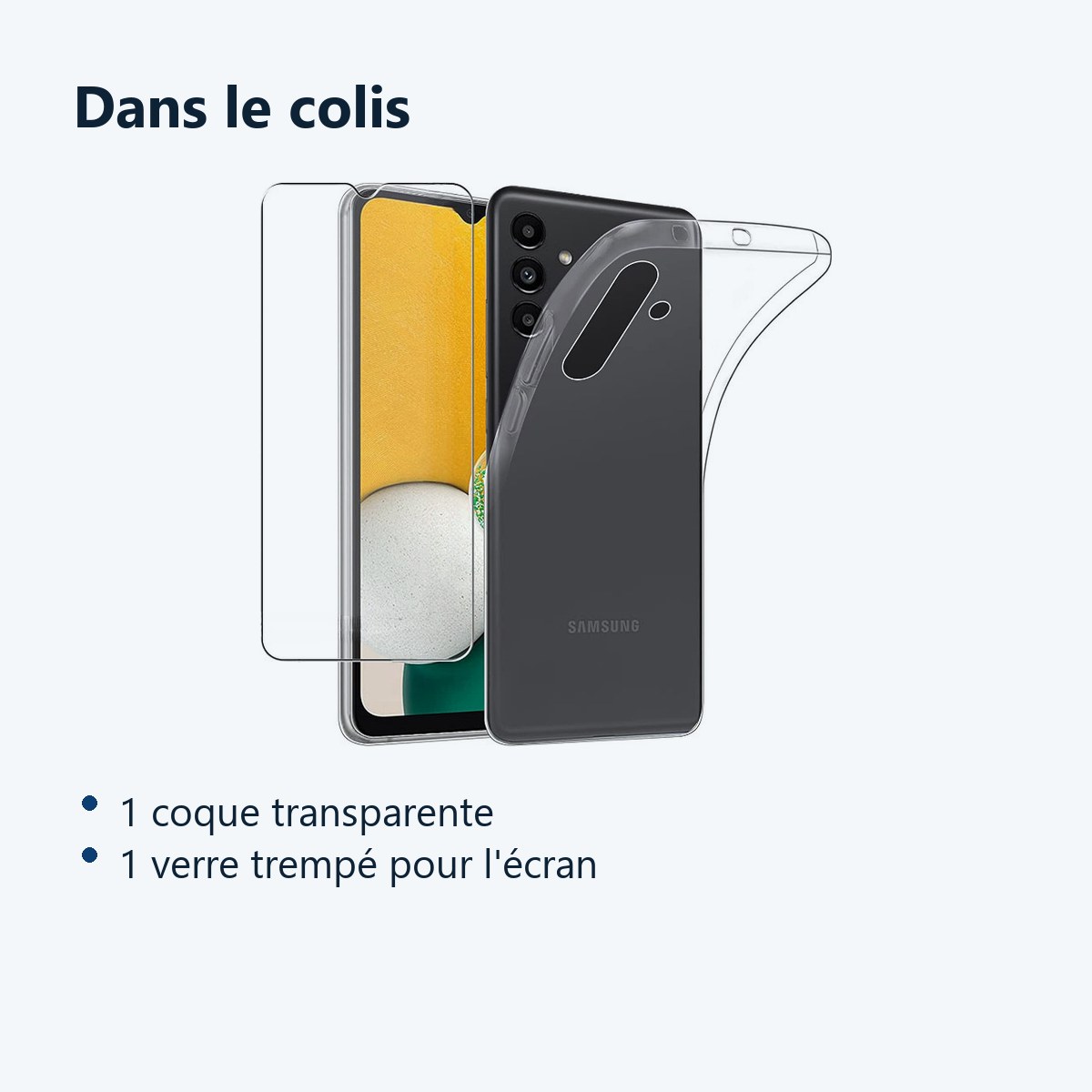 Contenu du colis – Coque Silicone Transparente + Verre Trempe Pour Samsung A13 5G