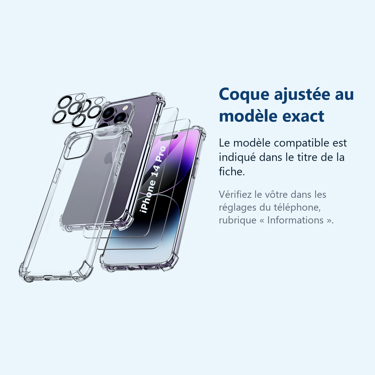 Accessoire ajusté au modèle exact – Coque Silicone Transparente Angles Renforces + Verres Trempes et Protections Camera Arrie