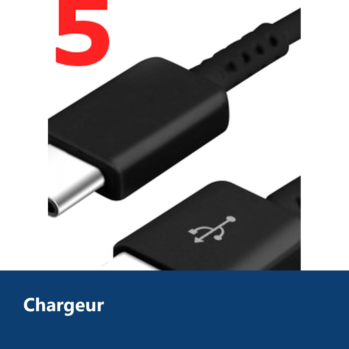 Vue de détail – X5 Cable USB- Type C Chargeur Noir pour Samsung Galaxy A8 / S9 / S9Plus Noir X5