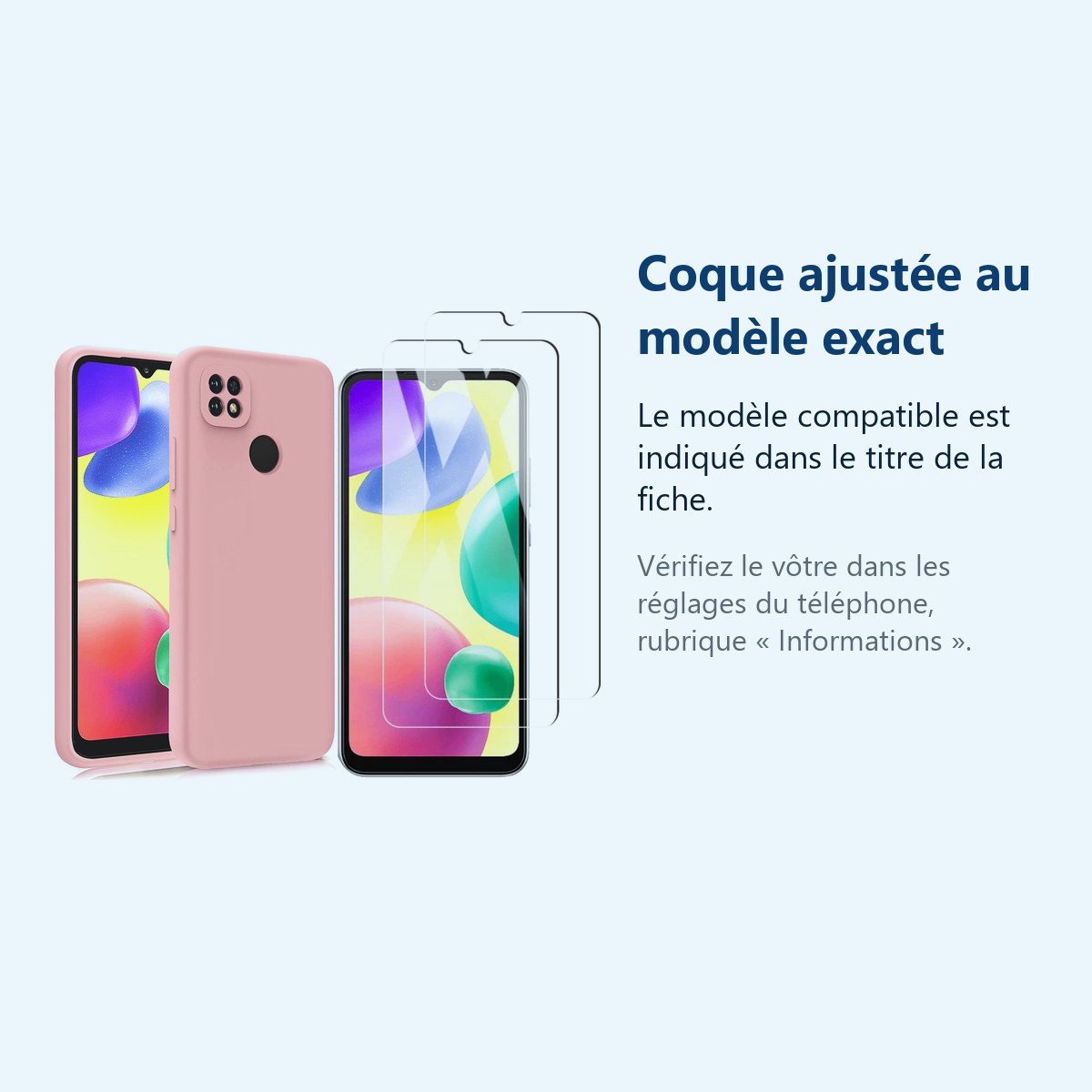 Accessoire ajusté au modèle exact – Coque Pour Xiaomi Redmi 10A Silicone Rose + 2 Verres Trempes