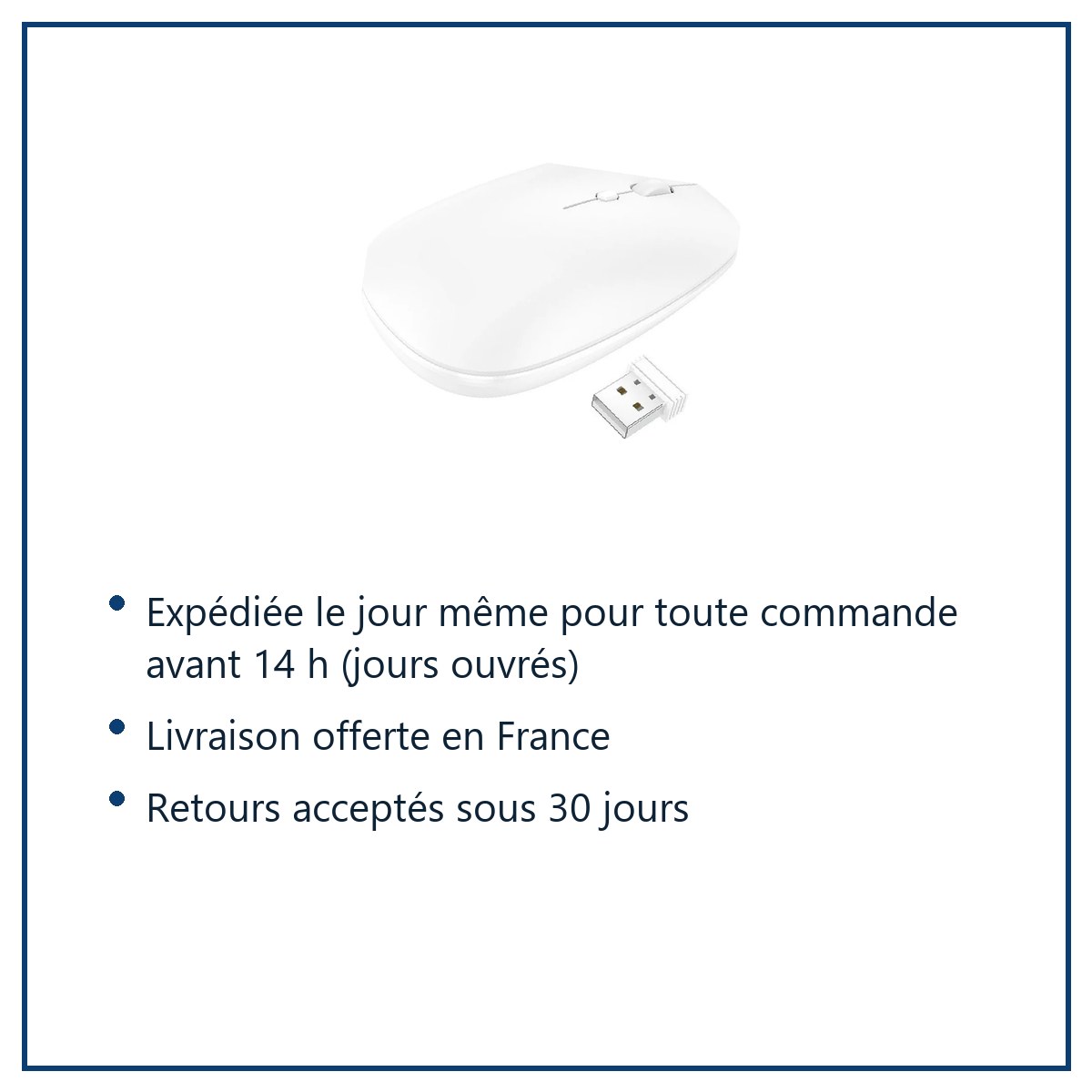Expédition le jour même, livraison offerte, retours sous 30 jours – Souris optique sans fil Blanche 2,4G DPI 1600