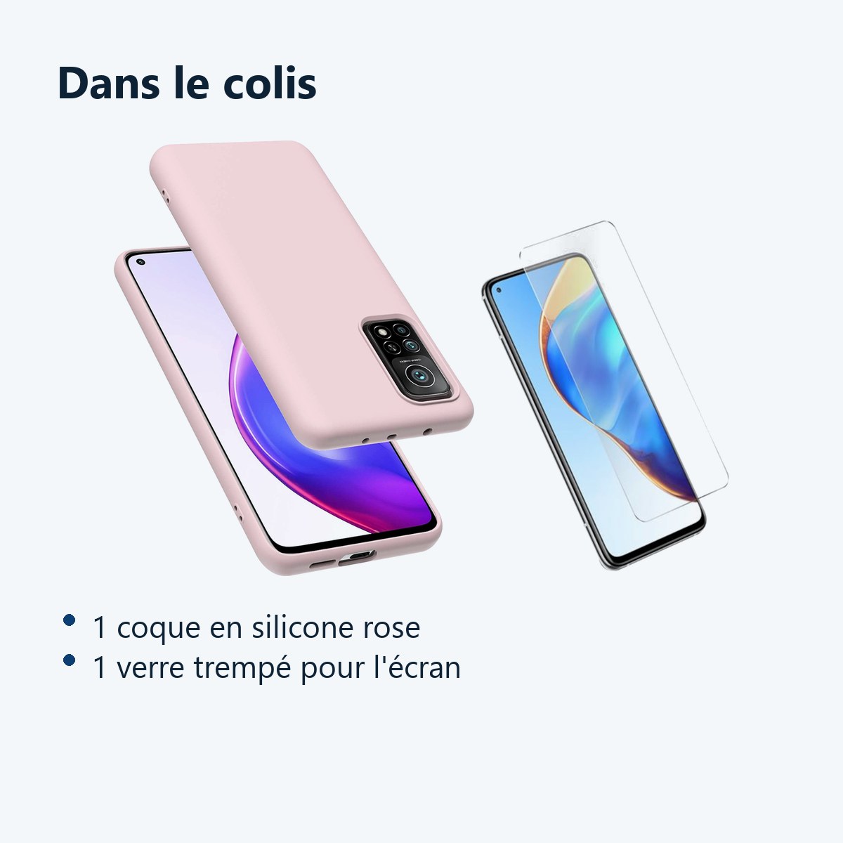 Contenu du colis – Coque Silicone Rose + Verre Trempe Pour Xiaomi 11T / 11T Pro