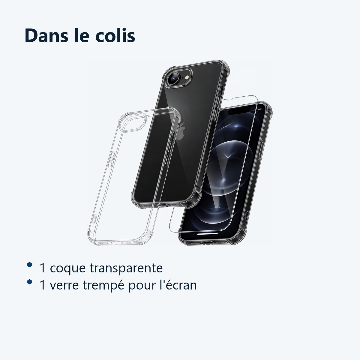 Contenu du colis – Coque Pour iPhone 17e Silicone Transparente Angles Renforces + Verre Trempe