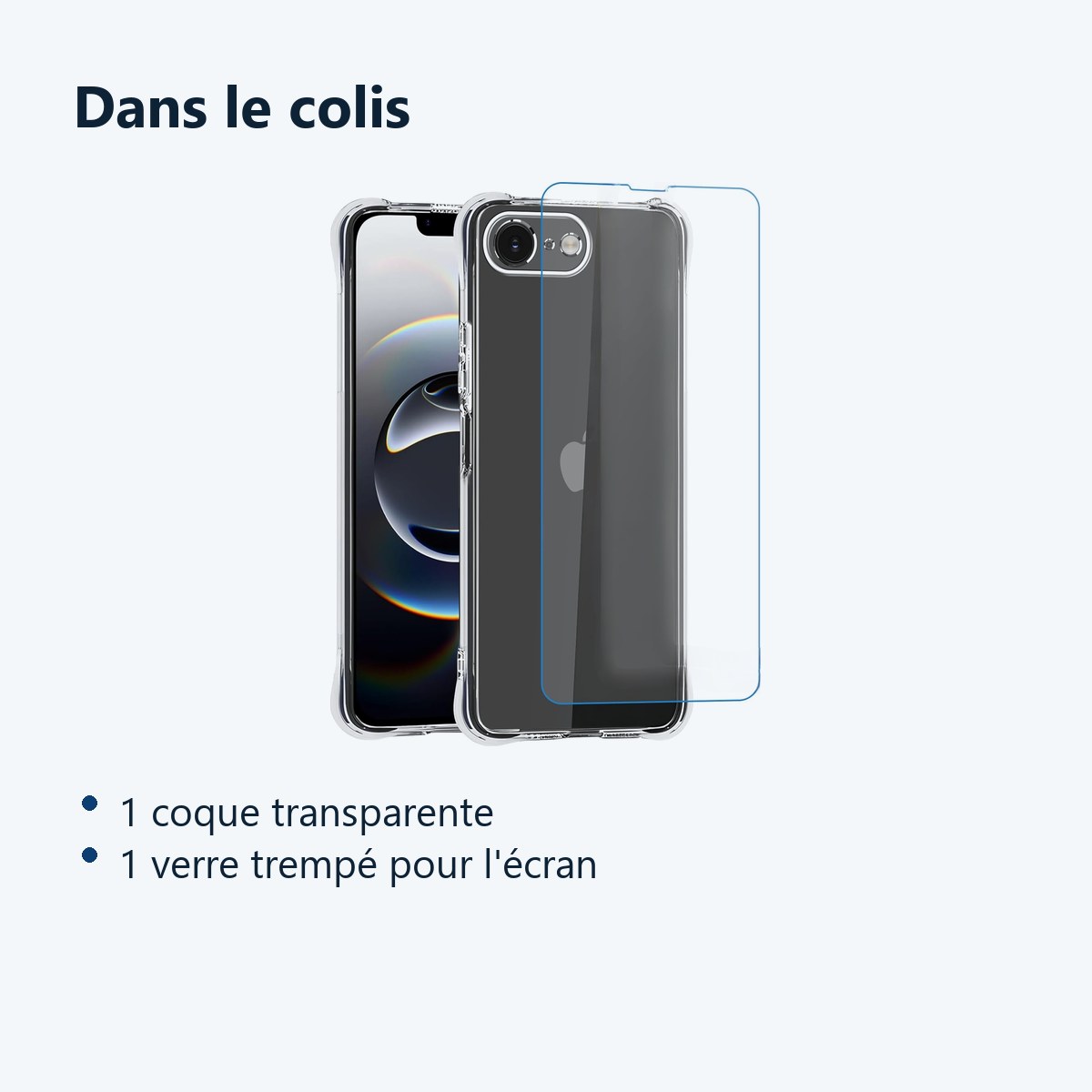 Contenu du colis – Coque Pour iPhone 16e Silicone Transparente Angles Renforces + Verre Trempe