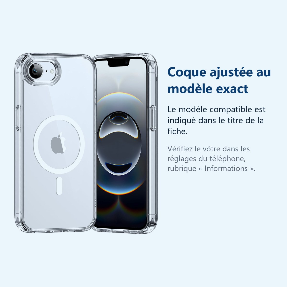 Accessoire ajusté au modèle exact – Coque Silicone Transparente Compatible Magsafe Pour iPhone 16e