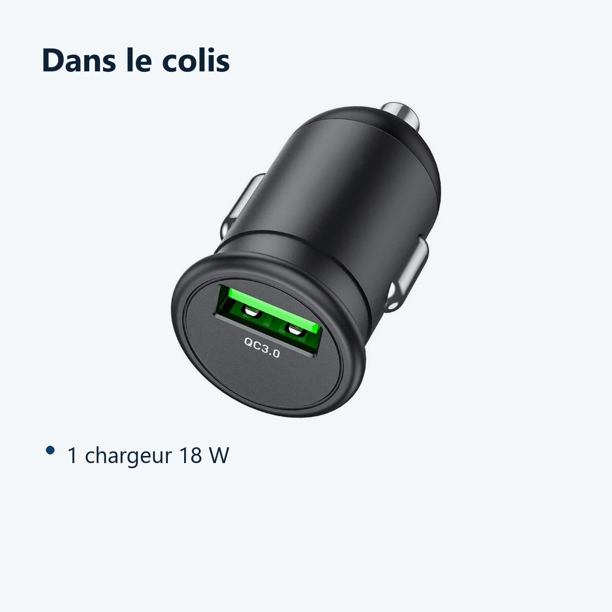Contenu du colis – Chargeur voiture USB QC 3.0 PD 18W 3A pour Samsung A13 / A53 / S21 / S22 / Plus / Ultra
