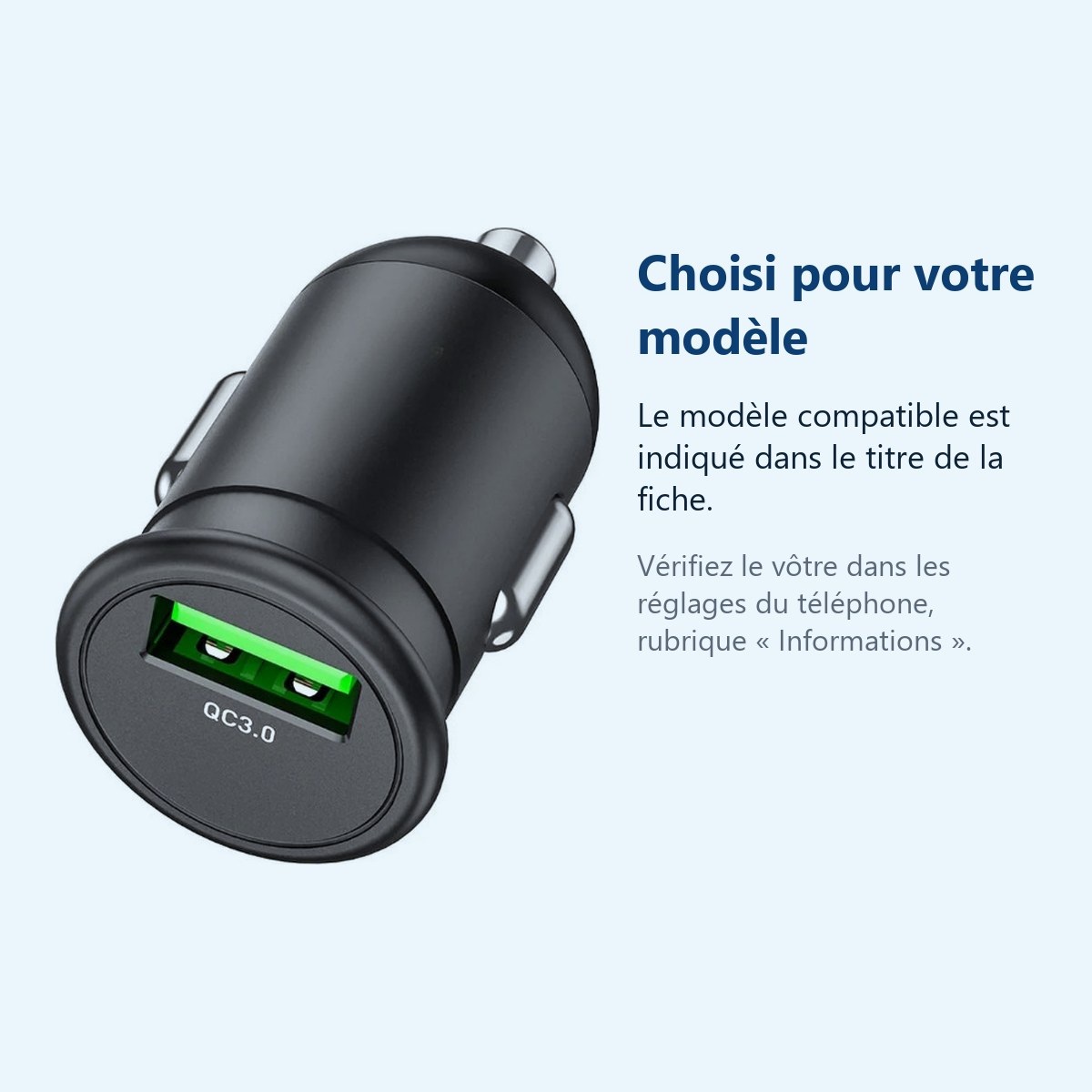 Accessoire ajusté au modèle exact – Chargeur voiture USB QC 3.0 PD 18W 3A pour Samsung A13 / A53 / S21 / S22 / Plus / Ultra