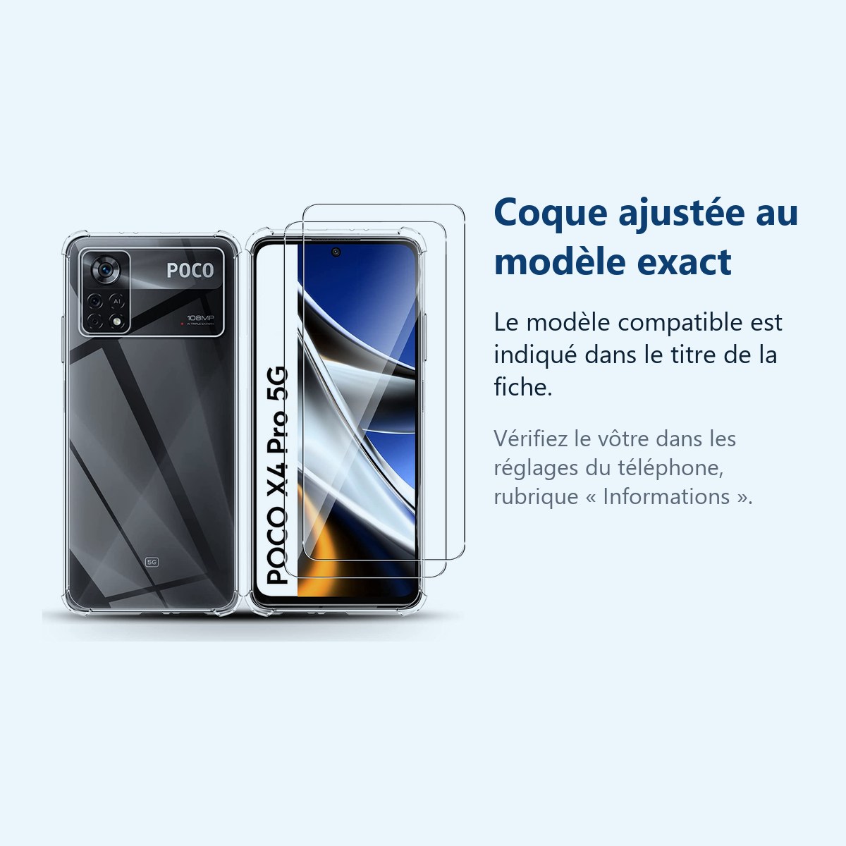 Accessoire ajusté au modèle exact – Coque Silicone Transparente Angles Renforces + 2 Verres Trempes Pour Poco X4 Pro 5G