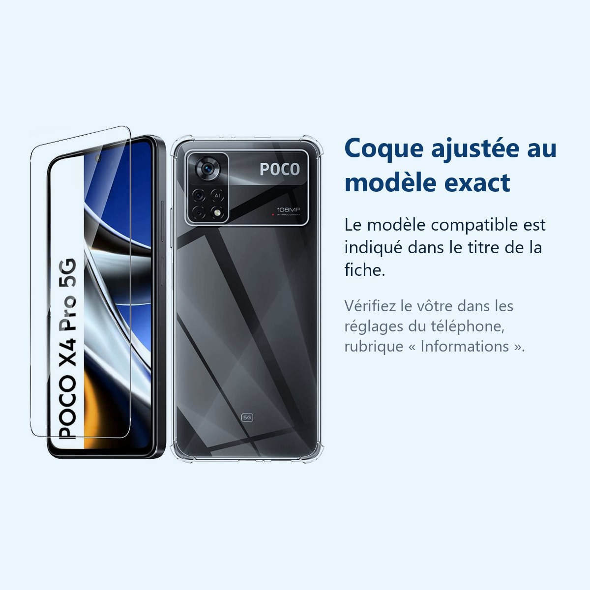 Accessoire ajusté au modèle exact – Coque Silicone Transparente Angles Renforces + Verre Trempe Pour Poco X4 Pro 5G
