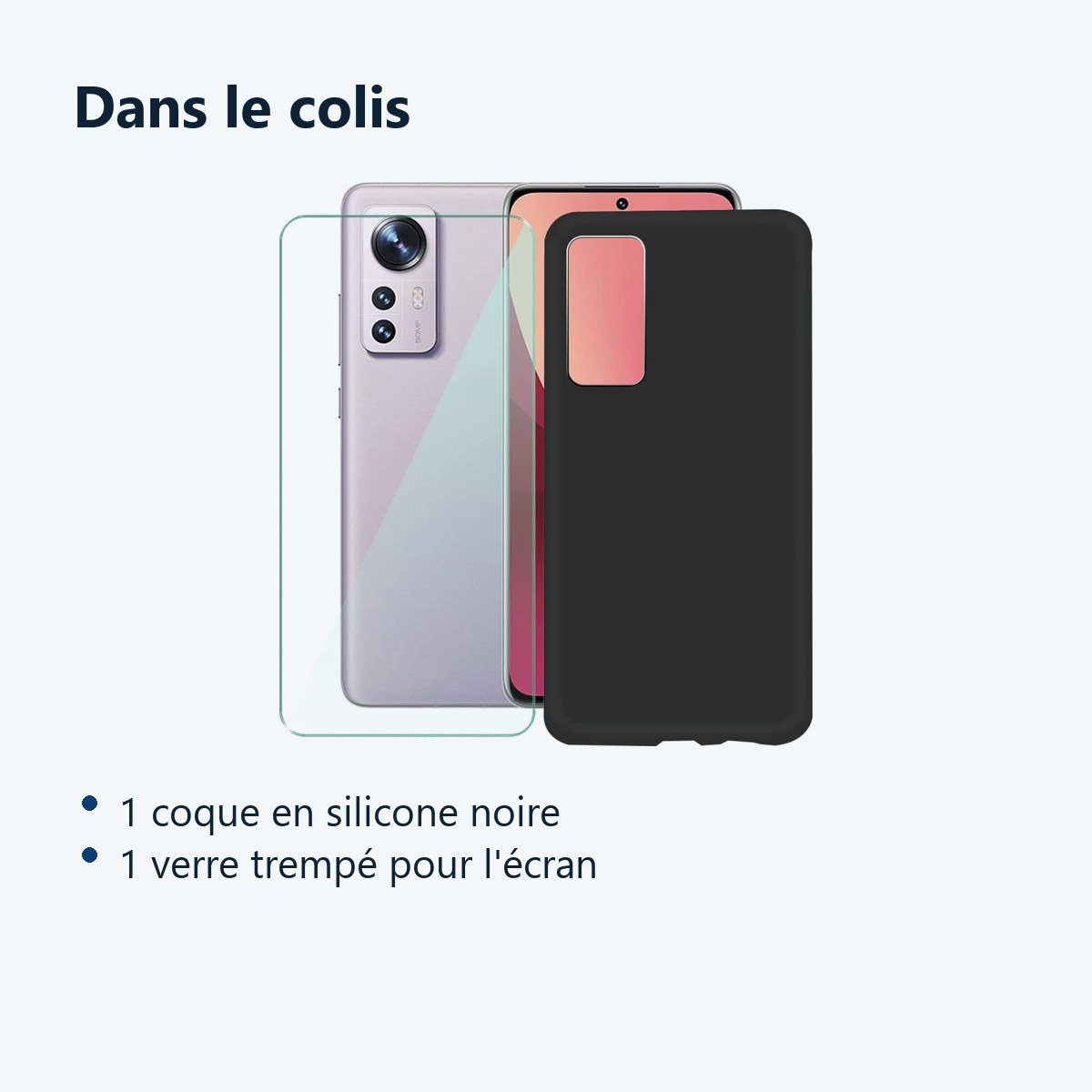 Contenu du colis – Coque Silicone Noir + Verre Trempe Pour Xiaomi 12 / 12x