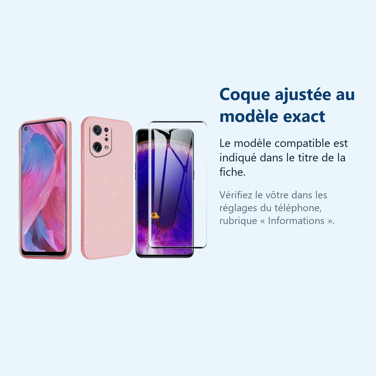 Accessoire ajusté au modèle exact – Coque Silicone Rose + Verre Trempe Pour Oppo Find X5 Pro