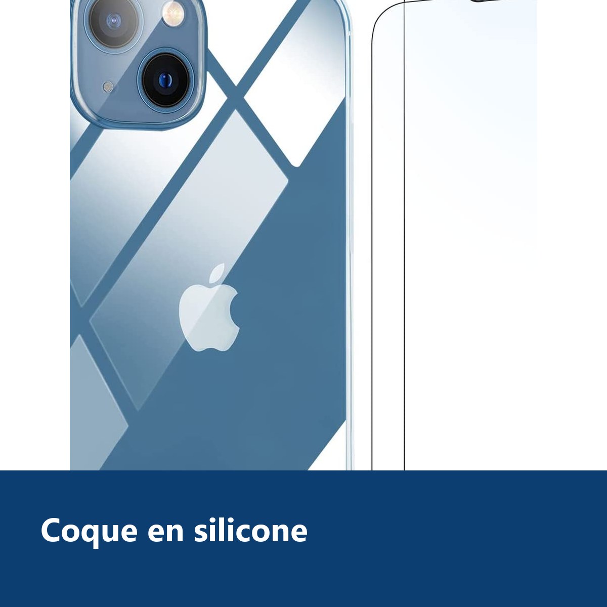 Vue de détail – Coque Silicone Transparent Pour iPhone 13 + 2 Verres Trempes