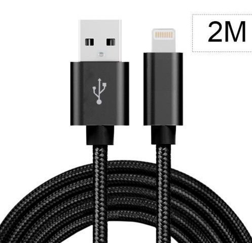 Cable Metal Nylon Renforce Chargeur USB Couleur Noir pour IPhone