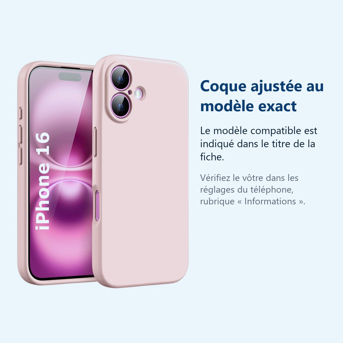 Accessoire ajusté au modèle exact – Coque Silicone Rose Pour iPhone 16
