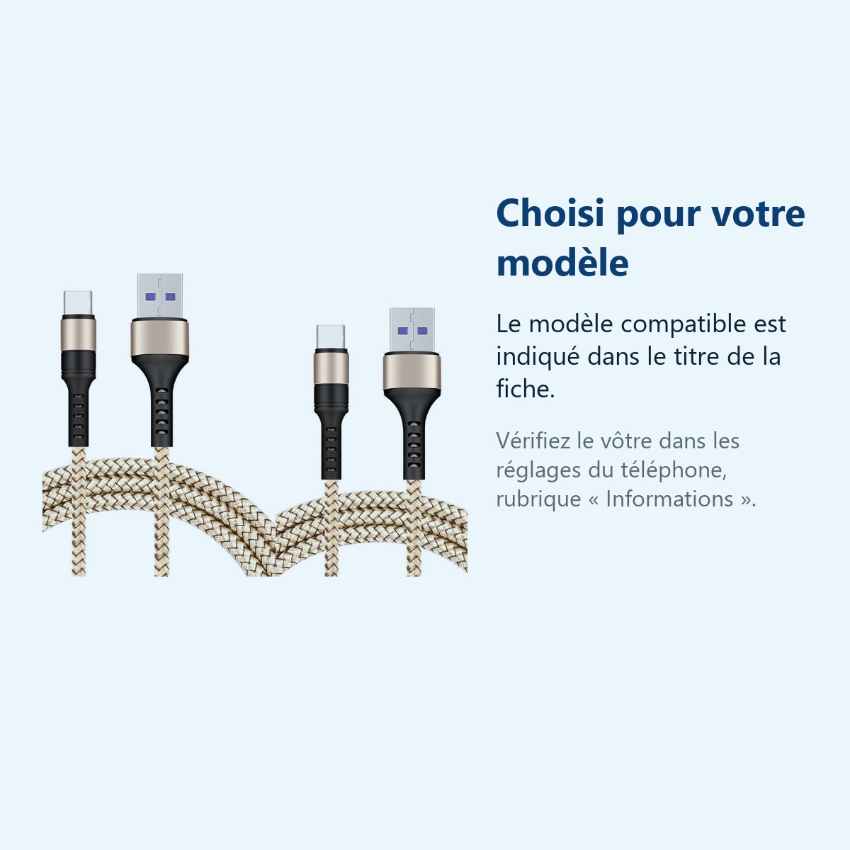 Accessoire ajusté au modèle exact – Cables X2 USB / Type-C Charge Rapide 3A Nylon Renforce Or 1m Pour Smartphone Xiaomi / Op