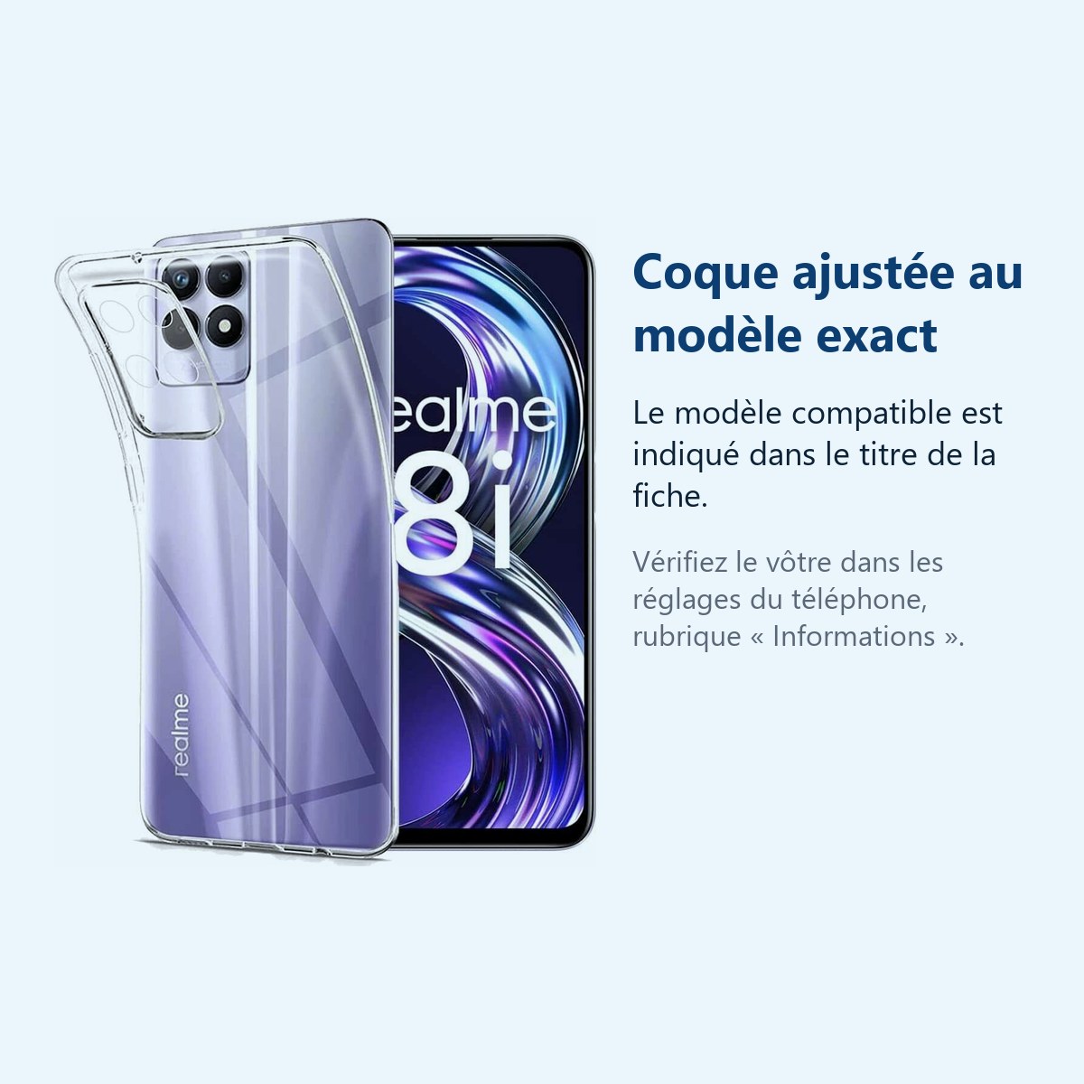 Accessoire ajusté au modèle exact – Coque Silicone Transparente Pour Realme 8i