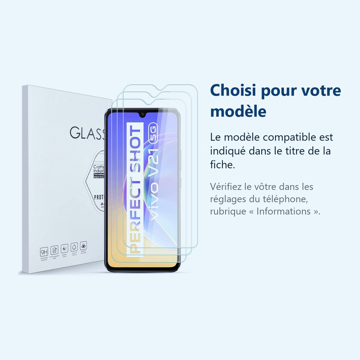 Accessoire ajusté au modèle exact – Verres Trempes X3 Pour Vivo V21 5G