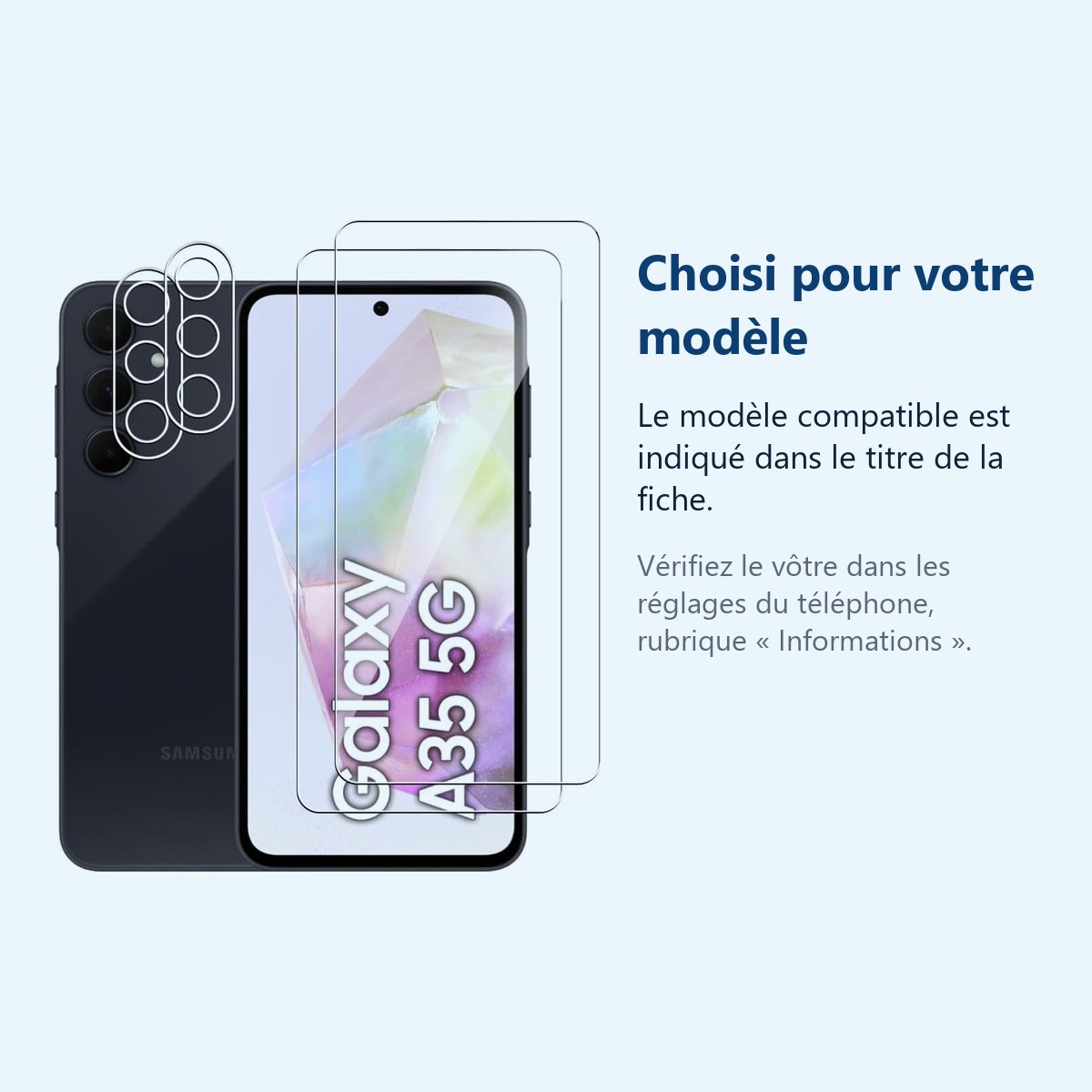 Accessoire ajusté au modèle exact – Verres Trempes et Protections Camera Arriere Transparent X2 Pour Samsung Galaxy A35