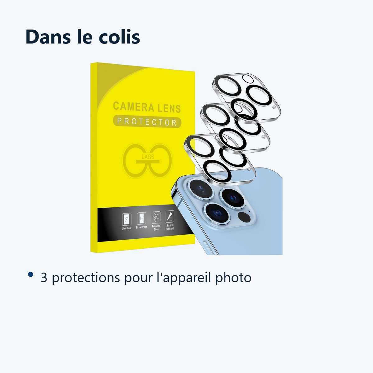 Contenu du colis – Verres Protection Camera Arriere X3 Pour iPhone 13 Pro